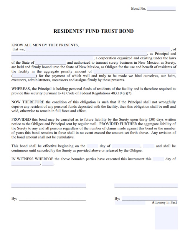 New Mexico Resident Trust Fund Bond Form