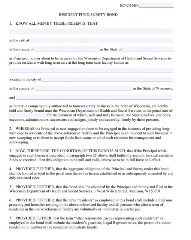 Wisconsin Resident Fund Bond Form