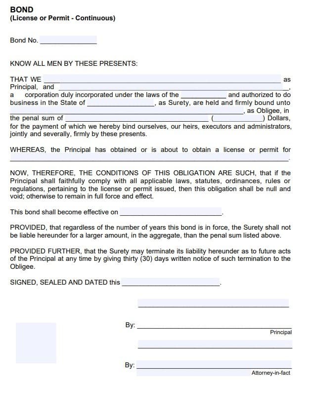 Sheridan Contractor License Bond Form