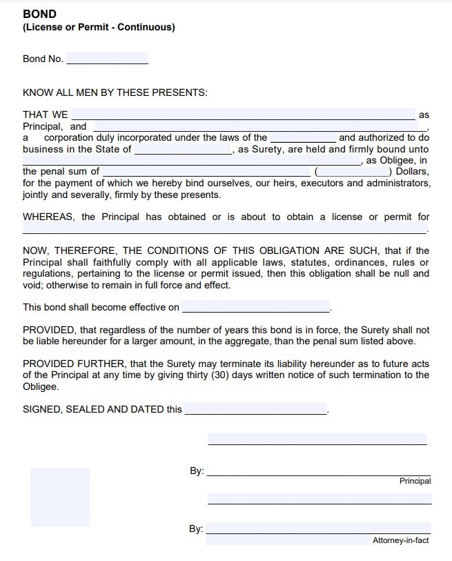 Newcastle Electrical Contractor Bond Form