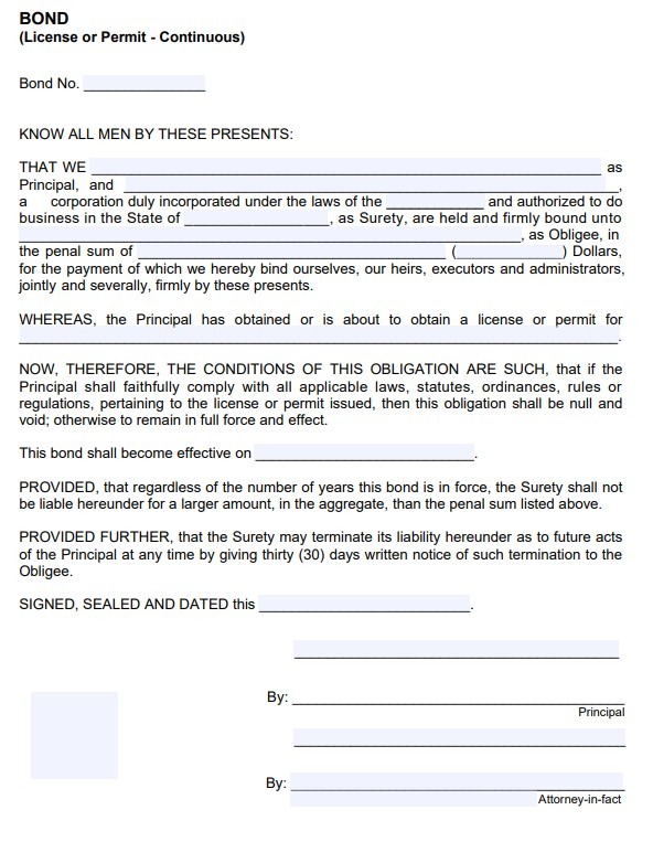 Iredell County Subdivision Bond Form