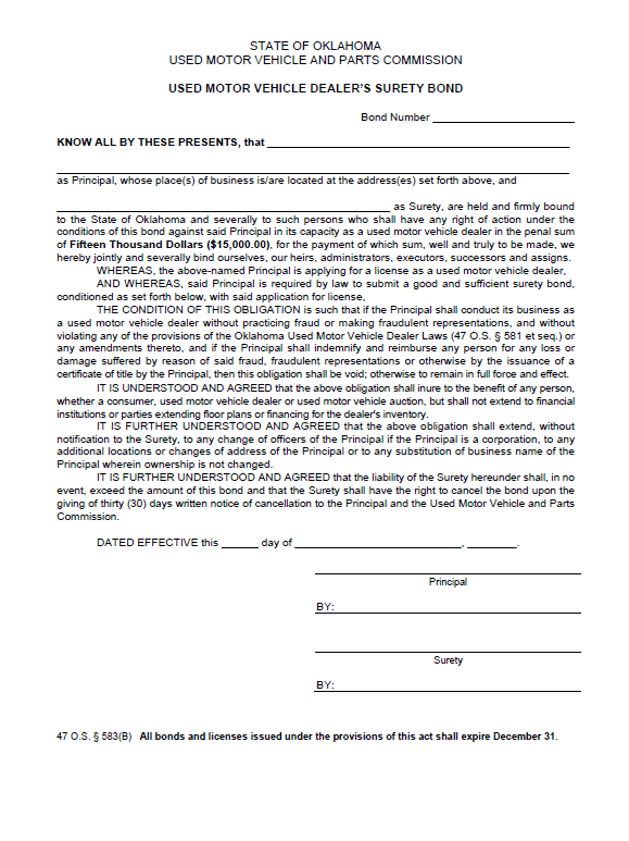 oklahoma auto dealer bond