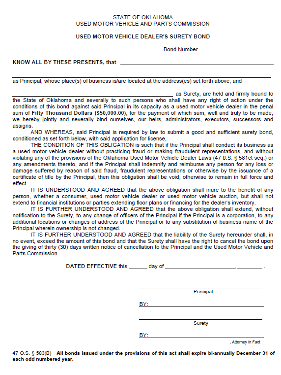 oklahoma auto dealer bond