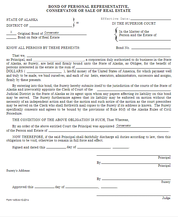 Alaska Conservator Bond Form