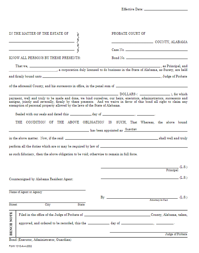 Alabama Conservator Bond Form