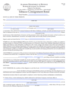 Alabama Tobacco Consignment Tax Bond Form