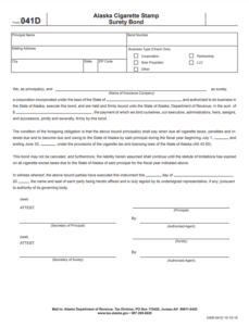 Alaska Cigarette Stamp Bond Form