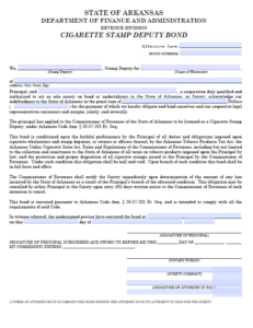 Arkansas Cigarette Stamp Deputy Bond Form