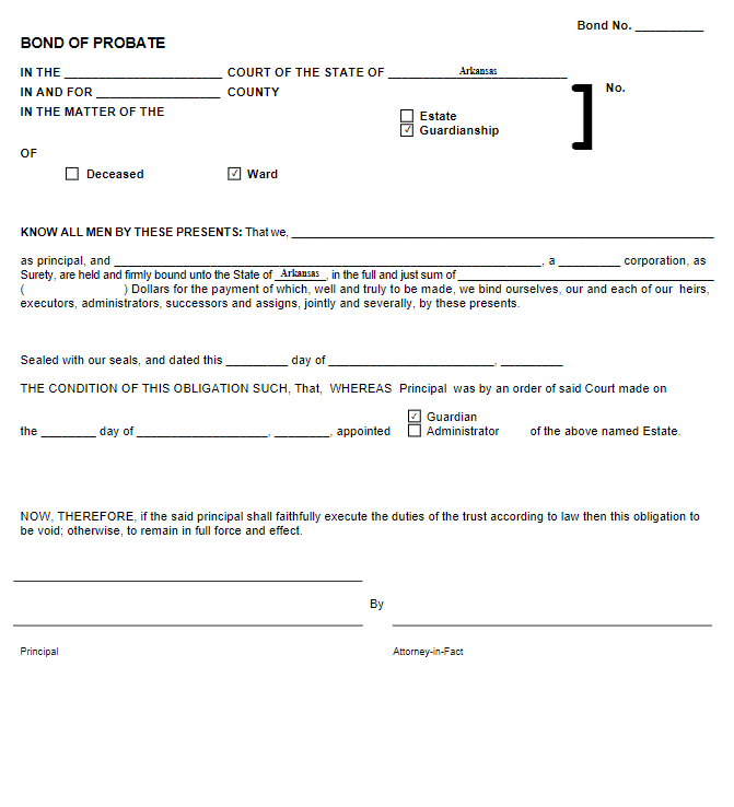 Arkansas Guardian Bond Form