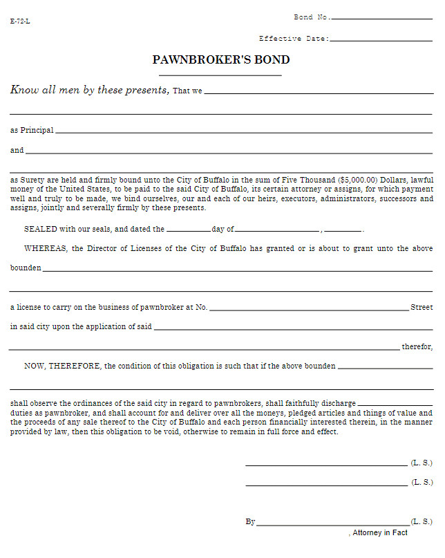 Buffalo Pawnbroker Bond Form