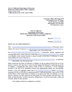 California Underwritten Title Company Bond Form