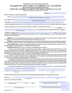 California Cigarette and Tobacco Products Tax Bond Form