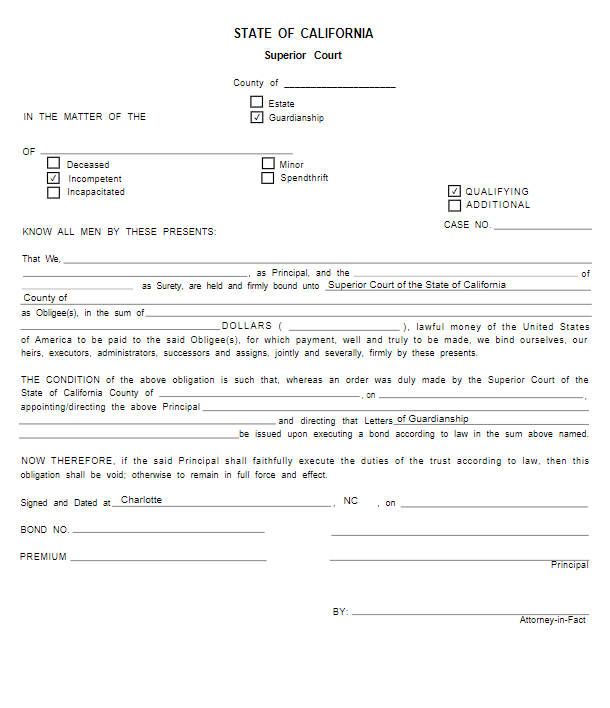 California Conservator Bond Form