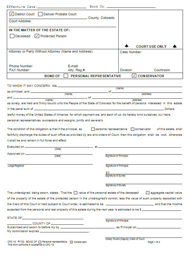 Colorado Conservator Bond Form