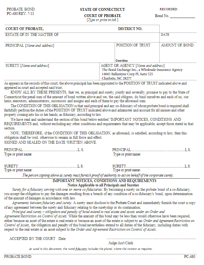 Connecticut Conservator Bond Form