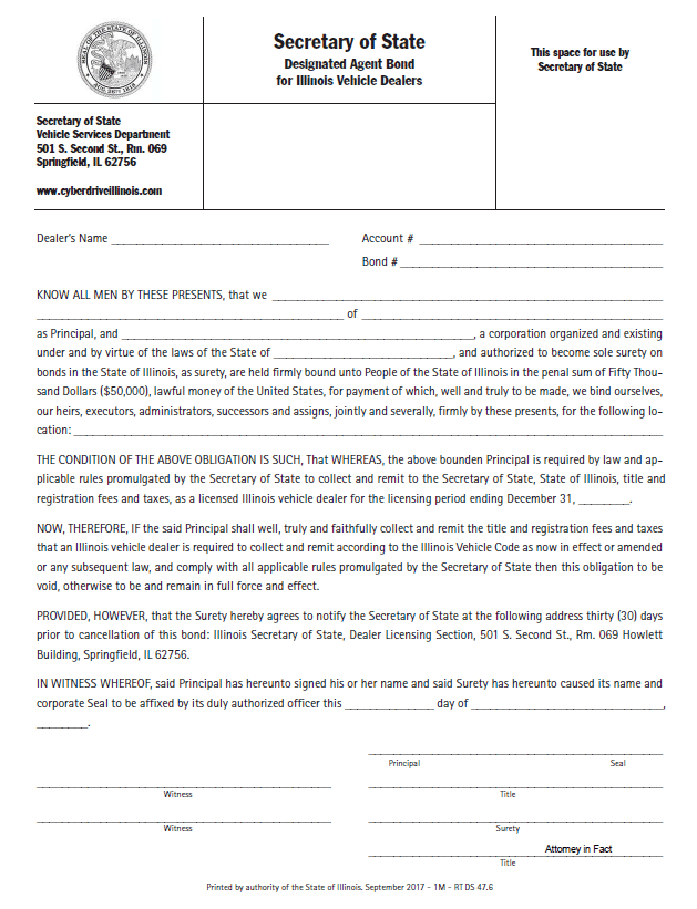 Illinois auto dealer bond form