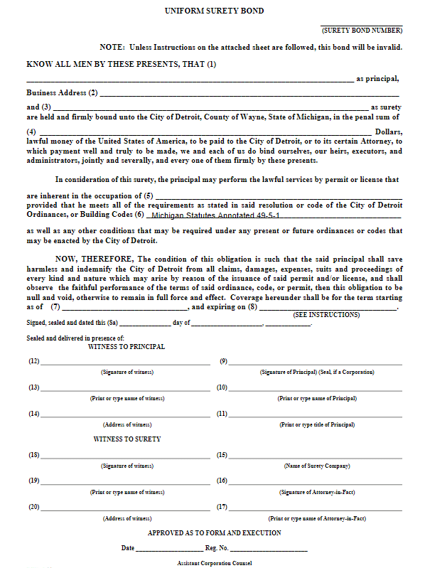 Detroit Pawnbroker Bond Form