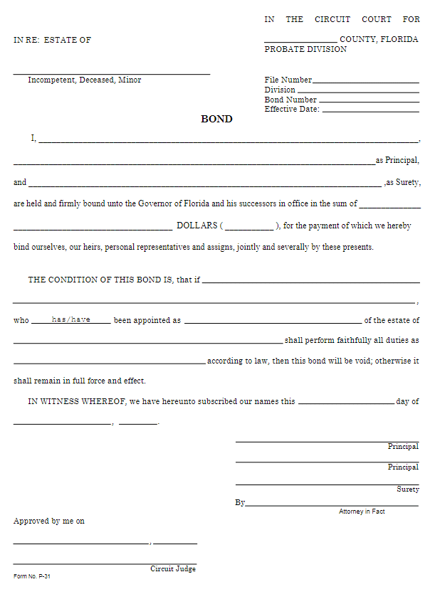 Florida Guardian Bond Form