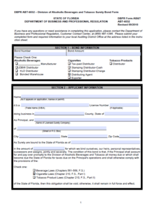 Florida Distributing Agent (Cigarettes) Bond Form