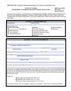 Florida Exporter (Cigarettes) Bond Form