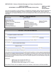 Florida Stamping Distributor - Cash (Cigarettes) Bond Form