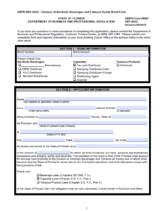 Florida Tax-Paid Distributor (Cigarettes) Bond Form