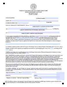 Georgia Tobacco Distributor Tax Stamp Bond Form