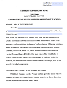 Hawaii Escrow Depository Bond Form