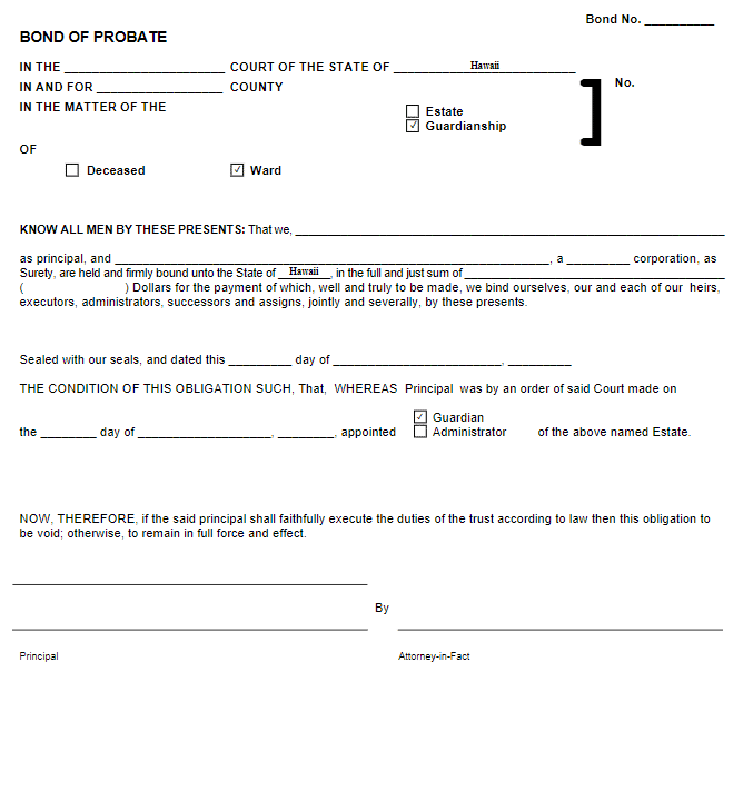 Hawaii Guardian Bond Form