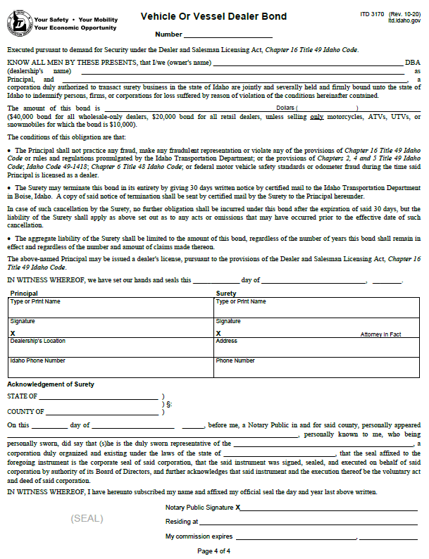 Idaho auto dealer bond