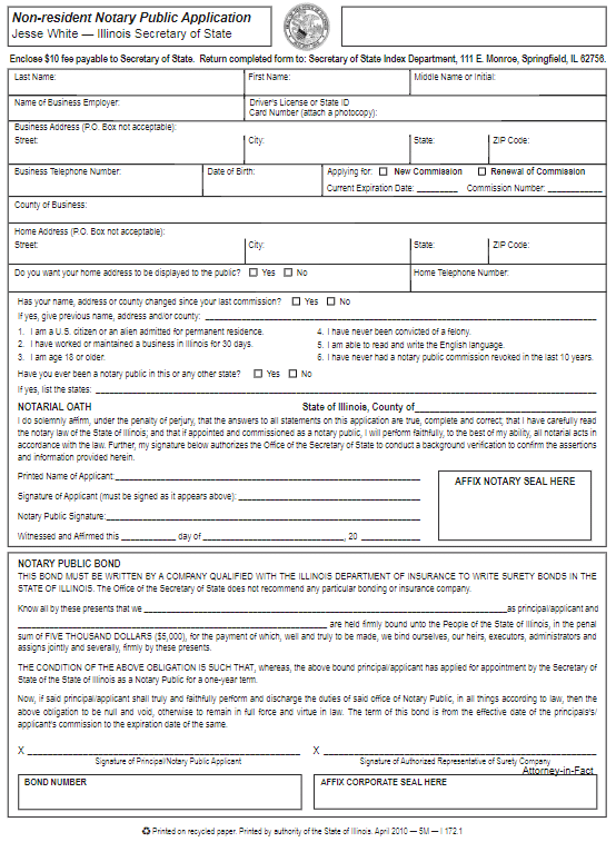 Illinois Non-Resident Notary Public Bond Form