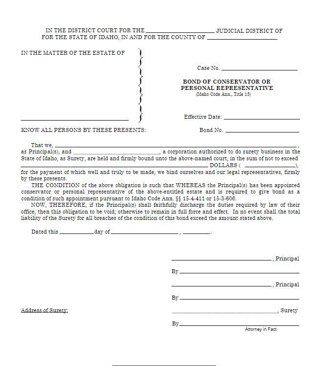 Idaho Conservator Bond Form