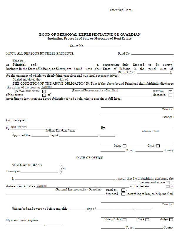 Indiana Guardian Bond Form