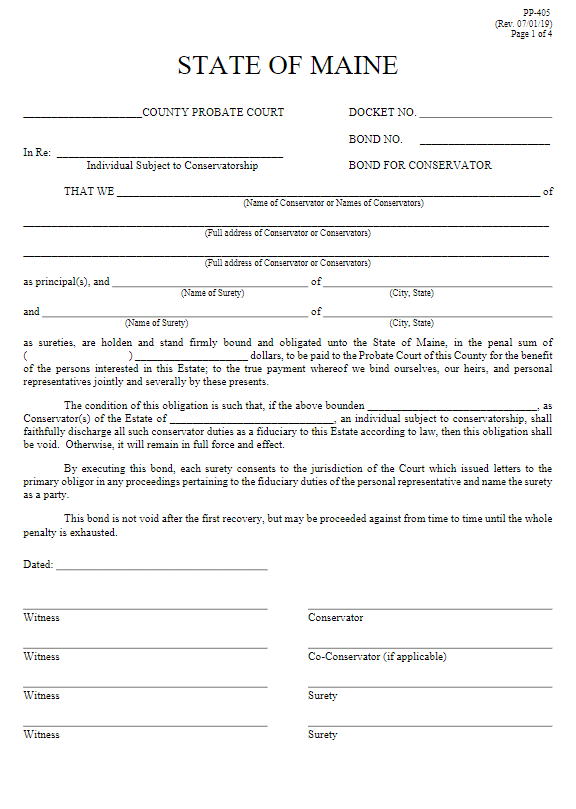 Maine Conservator Bond Form