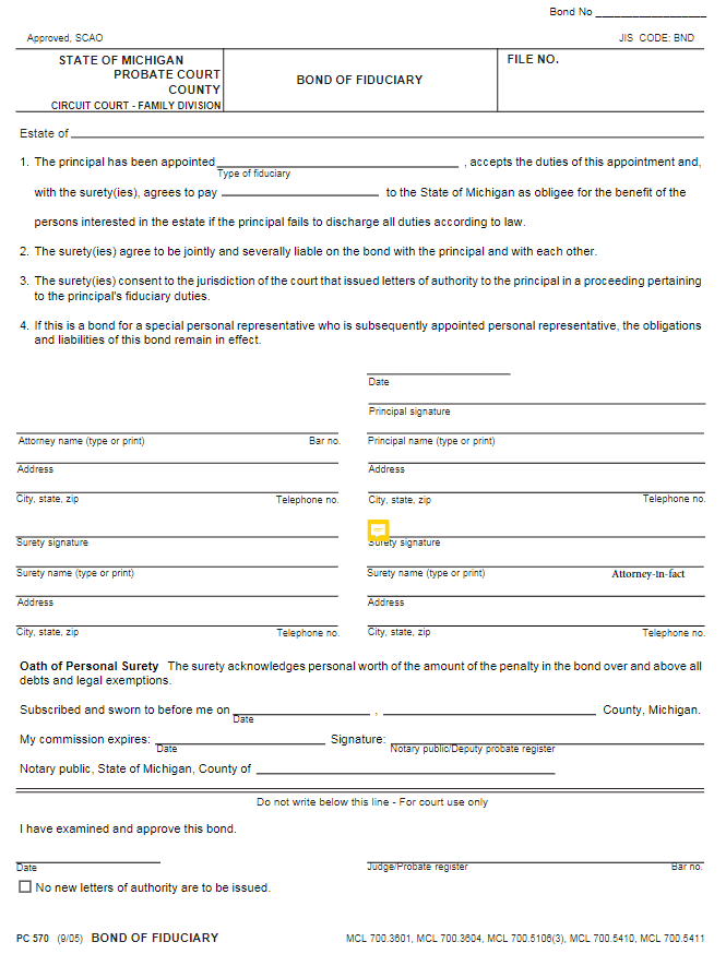 Michigan Conservator Bond Form