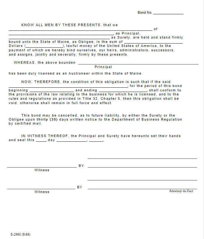 Maine Auctioneer Bond Form