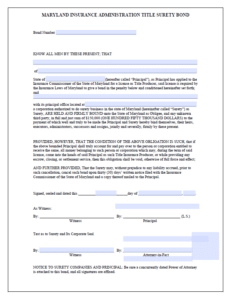 Maryland Title Insurance Producer Bond Form