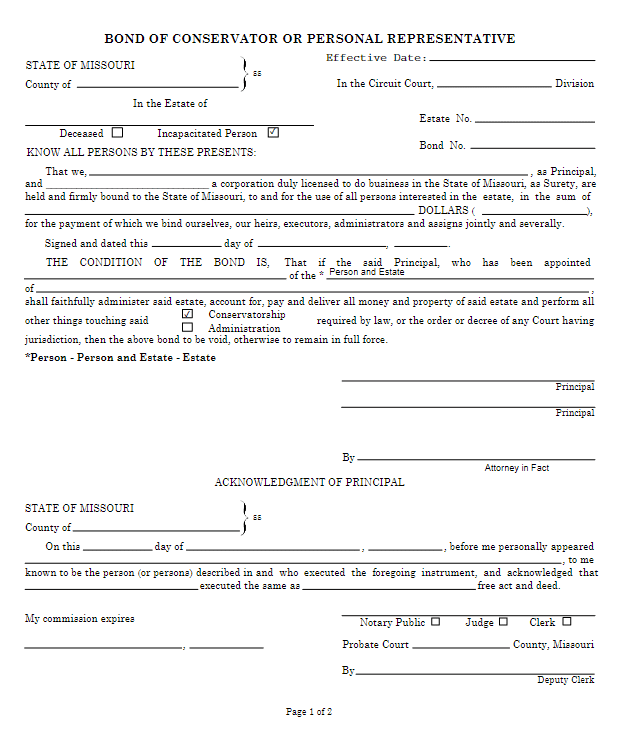 Missouri Conservator Bond Form