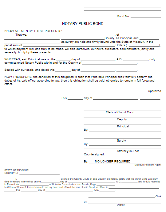 Missouri Notary Public Bond Form