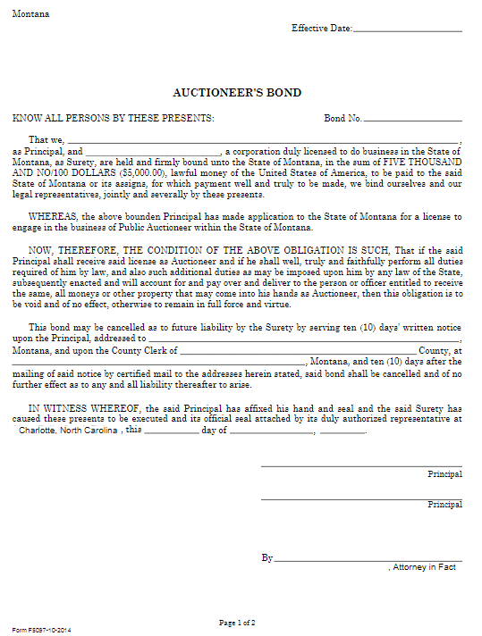 Montana Auctioneer Bond Form