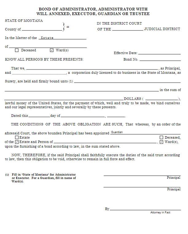 Montana Conservator Bond Form