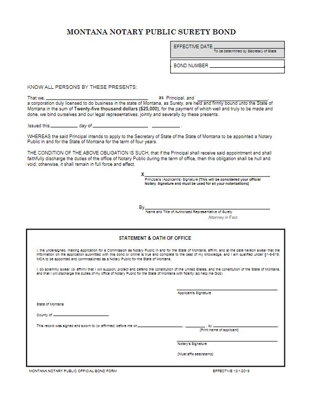 Montana Notary Public Bond Form