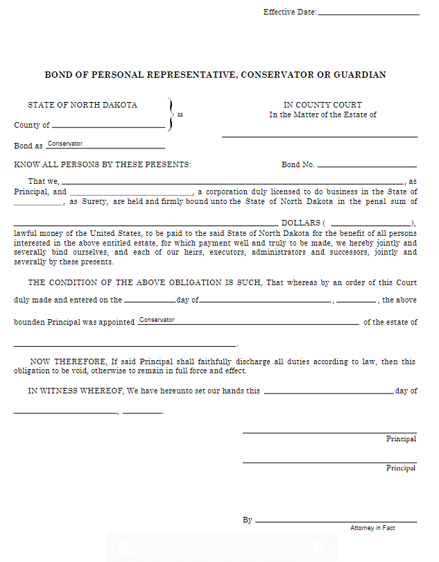 North Dakota Conservator Bond Form