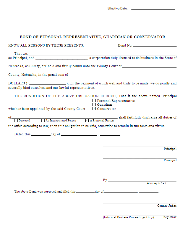 Nebraska Conservator Bond Form