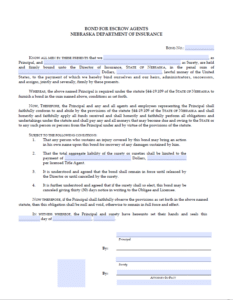 Nebraska Escrow Bond Form