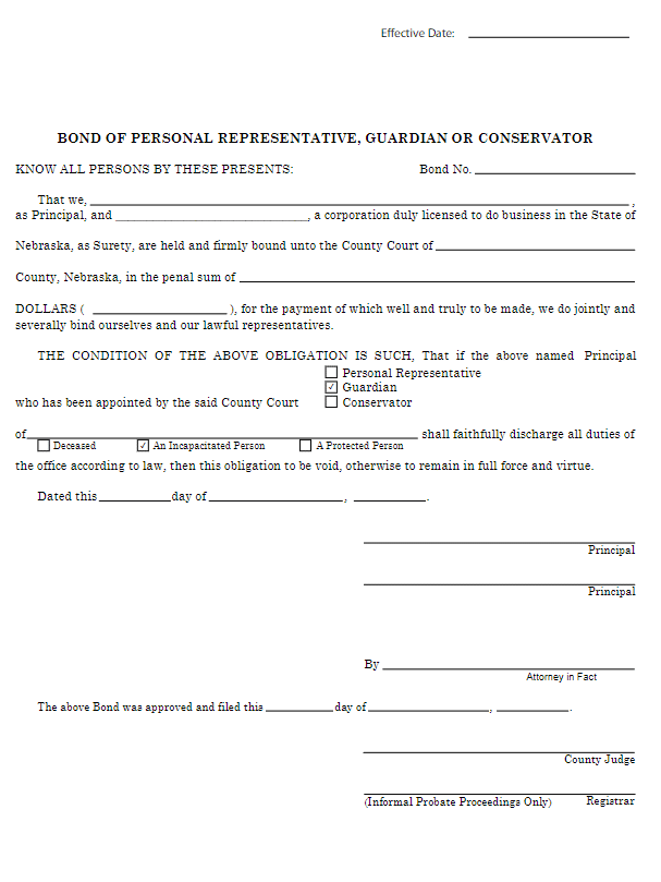 Nebraska Guardian Bond Form