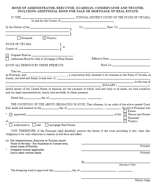 Nevada Guardian Bond Form