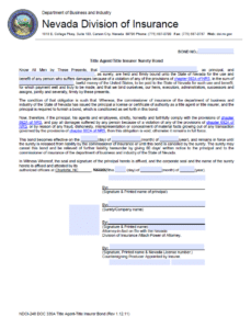 Nevada Title Agent or Title Insurer Bond Form