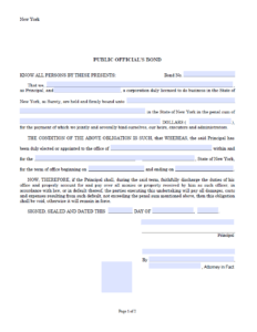 New York Public Official Bond Form