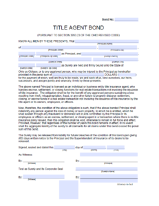 Ohio Title Agent Bond Form